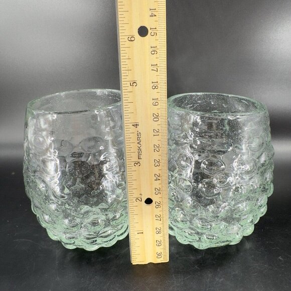 Hand Blown Stemless Drinking Cups Tumbler Set 2 Recycle Glass Green Tint Glasses - Picture 5 of 16